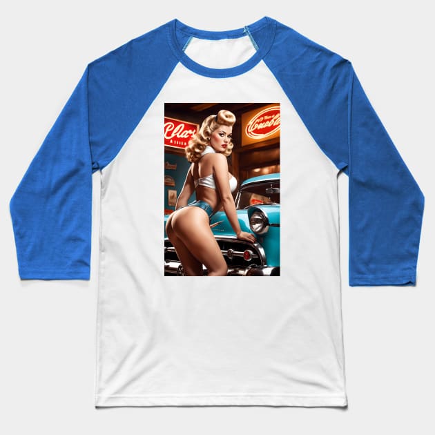 Vintage Drive: Pinup Charisma Baseball T-Shirt by AlexBRD